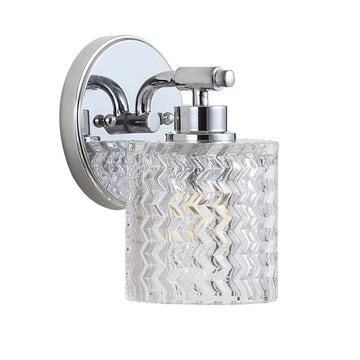 Spaulding Vintage Iron/Chevron Pattern Glass Farmhouse Cottage LED Vanity Light - JONATHAN Y